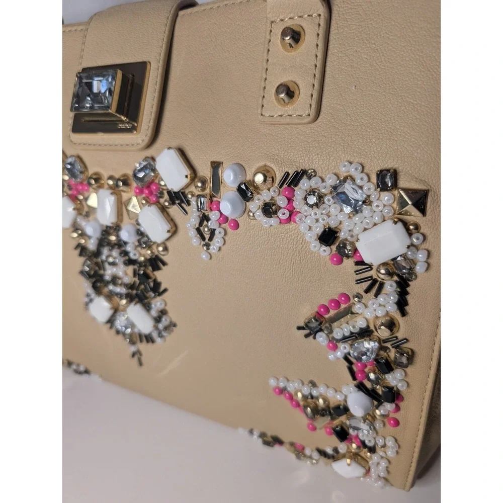 Juicy Couture Freya Genuine Leather Satchel Bejeweled Cream Gold NWT Dust Bag